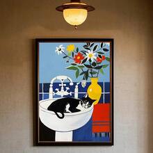 1 件艺术绿色卧室和猫海报墙家庭客厅卧室酒吧美学装饰礼物可选框架 - 彩色 - 查看 30