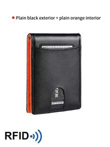 Ultra-Thin Wallet For Men, Premium RFID Blocking Bifold Leather Wallet, Stainless Steel Money Clip, Gift For Men, Solid Color Anti-Theft Synthetic Leather