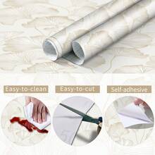 1卷优雅自粘墙纸，浅黄色银杏叶图案，撕贴式，防水，防潮，可移除，易于粘贴，家居装饰墙贴，适用于厨房、卧室、客厅、浴室、橱柜、衣柜、桌子（宽度：17.32英寸；长度：118.11/196.85/393.70英寸） - 杏色 - 查看 9