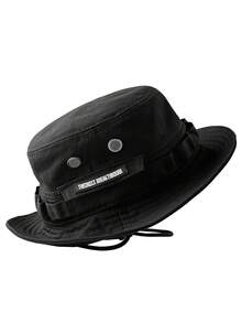 Sombrero de cubo negro de moda urbana techwear para hombre con cuerdas ajustables - Negro - Ver 1