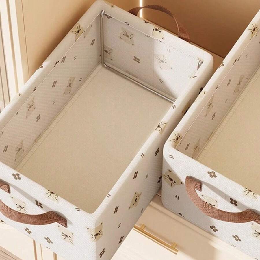 Foldable Storage Box With Bear Pattern, Multi-Functional Moving Storage Bag With Handle, Suitable For Organizing Underwear, Clothes, Pants, Sweaters, Toys, Books And Other Household Items - Multicolor - View 1