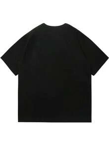 1PCSMen's Summer Casual Slogan Print Short Sleeve T-Shirt-Premium Cotton Graphic Printed Round Neck T-Shirts-365T - 黑色 - 查看 2