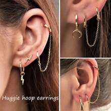 1pair Fashionable Chain & Hoop Earrings, Stainless Steel Material, Suitable For Women's Daily Wear