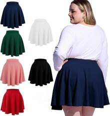 Women's Plus Size Mini Skater Skirt- Basic Versatile High Waisted Flared Casual Stretchy Skirts - 海軍 - 查看 4