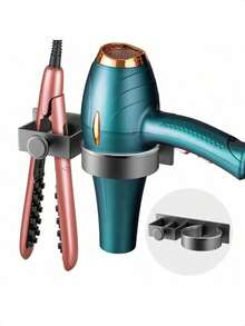 No Drill Blow Dryer Holder Stand, Wall-Mounted Bathroom Hair Dryer, Straightener, Curling Iron Storage Rack With Hooks For Towels And Accessories