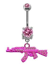 1 枪形几何吊坠肚脐环肚脐钉炫酷水钻镶嵌水钻肚脐环人体穿刺配件 - 槍形 - 查看 4