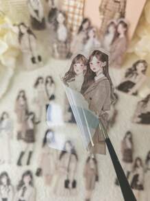 1 confezione da 30 pezzi Adesivi decorativi con disegni di moda in stile acquarello disegnati a mano di persone, per scrapbook e planners, forniture scolastiche, Back to School