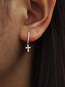 1 对 925 纯银时尚简约十字架吊坠耳环 - 男女皆宜，适合日常和派对佩戴。生日、复活节和万圣节的完美珠宝礼物。