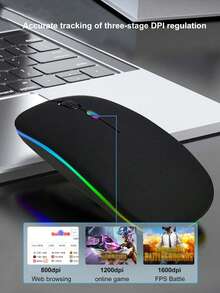 轻巧便携的 ABS 蓝牙双模无线鼠标，可充电静音电脑/笔记本电脑办公和游戏鼠标，带 2.4G 充电，7 色 RGB 背光无线鼠标