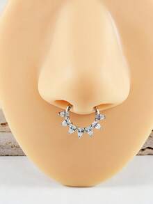 1 件榄尖形 CZ 圆形鼻中隔穿孔花形不锈钢镶嵌锆石鼻环 16G 分段软骨耳环耳环珠宝男女通用日常生活礼物 - 彩色 - 查看 17