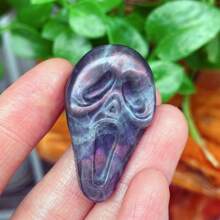 1 Stück 4 cm natürliche Obsidian/Spektrolit Feldspat Gesichtsmaske, geschnitzte Quartz Kristall, Kristall Figur, Wohndekoration, Kristall Chakra Geschenk, Kristall DIY Zubehör (Zufällige Lieferung)