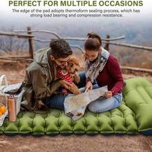 Outdoor Camping Sleeping Pad With Pillow, Ultra Light Inflatable Mattress, Built-In Foot Pump, Nylon Fabric, Suitable For Backpacking, Hiking, Tent Use, Camping Essentials - Army Green - View 7