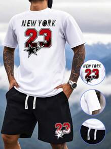 Conjunto de ropa deportiva a rayas rojas y blancas con el número 23, conjunto de entrenamiento que absorbe la humedad para el gimnasio, senderismo, ropa deportiva de moda