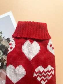 1pc Polka Dot & Heart Pattern High Collar Pet Sweater