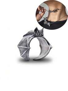 1pc Vintage Metal Minimalist Bat Shaped Open Ring, Fashionable Personalized Animal Ring For Men - Silver - View 12