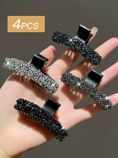 4pcs Women's Elegant & Fashion Crystal Inlaid Straight Hair Clips, Suitable For Daily Use, Gift Hairpin, Claw Clip Fall Winter Hair Accessories For Women For Vacation Outfits Woman