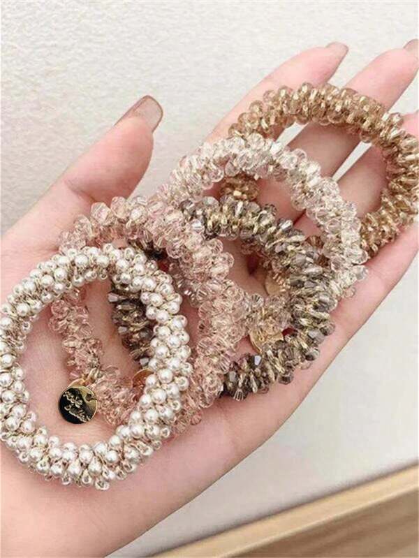 1 buc/5 buc eleganți de păr minimalisti cu perle artificiale, cristale, la modă și versatile, franțuzești, potriviti pentru purtare zilnică, acasă, școală, plajă, serviciu, petrecere, sărbători, ziua de naștere, întoarcerea la școală, Anul Nou, Ziua Îndrăgostiților, cadou de Ziua Mamei, legături de păr de primăvară/vară/toamnă/iarna, suporturi pentru codițe, elastice de păr, frânghie de păr, articole școlare, bobbles de păr.