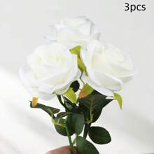 1/3 pièces Fleurs artificielles roses rouges, fleurs en plastique pour la décoration de la maison, de l'hôtel, du bureau, du mariage, de la fête et du jardin