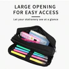 1 pièce Étui à crayons grande capacité FeiFanChoice, avec 2 compartiments, convenant aux enfants, filles, garçons, hommes et femmes. Sac organisateur multifonction noir pour fournitures scolaires et de bureau, rentrée scolaire
