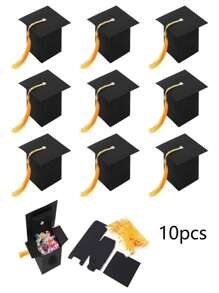Set de 5 piezas/10 piezas/20 piezas Caja de regalo de caramelo con forma de birrete de graduación, Caja de galletas y chocolates para la fiesta de graduación, Decoración de mesa de graduación con borla dorada, Navidad