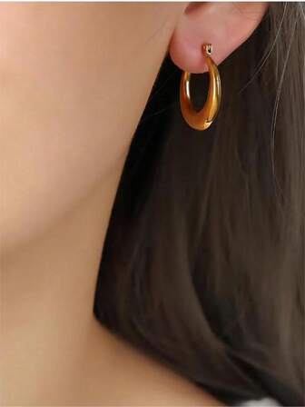 Vintage European And American Style Simple Round Ear Loops Personality Metallic Texture Ear Rings Cool & Cold Tone-themed Ear Ornaments