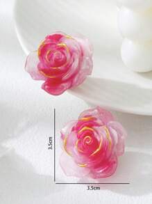 1 Pair Summer Refreshing Dopamine Beach Ombre Rose Stud Earrings For Women, Romantic Wedding/Date Gift, Suitable For Everyday Wear/Couple Gift