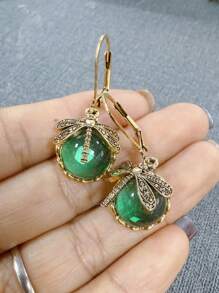 1 Pair Vintage Dragonfly Crystal Pendant Earrings, Charming Bohemian Jewelry For Women, Party Wear