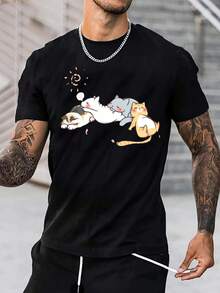 Moda Masculina Casual Impresa de Manga Corta - Negro - Ver 2