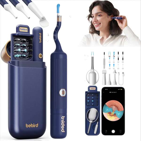 Bebird Earsight Plus Ear Wax Removal Tool Camera, Ear Cleaner With Flexible Wireless Ear Camera Otoscope, Painless Visual Ear Pick Tweezers Wax Remover, Portable Ear Cleaning Kit For Adults/Kids, Blue