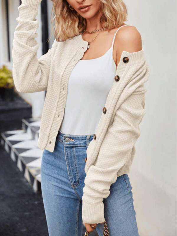 Women's Casual Button-Up Cardigan Sweater, Minimalist Style, Autumn/Winter