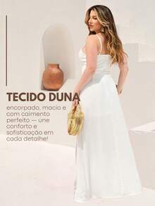 Long Plain Dress With Slit And Adjustable Straps For Wedding Party Bridesmaid Guest - White - View 3