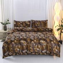 3pcs Printed Brushed Bedding Set[1pc Comforter Cover + 2pcs Pillowcases],No Bed Sheet,No Filler,New Design Stone Pattern,Soft & Comfortable Fabric,Suitable For Bedroom, Hotel, Dormitory, Homestay