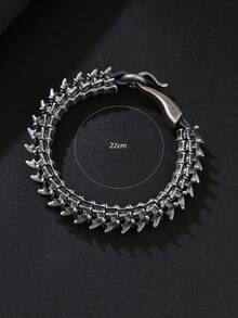 1 件男士时尚嘻哈风格暗黑哥特龙脊锌合金 PU 皮革手链