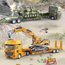 2pcs Semi-Trailer Shipping Container Engineering Toy Set, Include Vehicle, Tank, Excavator, Truck Models, Inertial Toy, Educational Gift For Children,Back To School - Multicolor - View 10