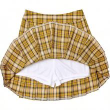 Hoerev Women Girls Short High Waist Pleated Skater Tennis Skirt Halloween Christmas New Year - Vàngtrắngđen - Xem 4