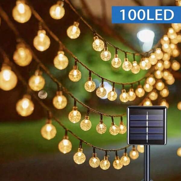 Outdoor Solar Lights, 8 Lighting Modes Garden Lights, 10/20/50/100 LED Fairy String Lights With Flickering Crystal Ball, Suitable For Yard, Balcony, Lawn, Wedding, Party, Camping, Christmas, Halloween, Birthday, Festival Decoration