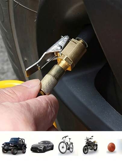 1pc Durable Copper Alloy Tire Inflator With Pressure Release Nozzle - Quick Connect Air Chuck, Easy-To-Use, No-Charge Needed, Ideal For Car Tires, Sporty Design, Tire Inflation Device Sporty Tire Accessory