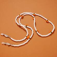 1pc Crystal Eyeglasses Chain, Multi-Purpose Necklace, Beaded Pearl & Cherry Mask Chain, Anti-Drop Hanging Chain [Cherry Beaded] - Orange - View 4