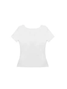 女式字母扎染印花修身露肩短袖休闲上衣T恤 - 白色 - 查看 2