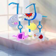 1个男孩和女孩卡通动物图案婴儿推车挂件，配有毛绒背带，带BB装置的吊床悬挂玩具，铃声，纸铃，适合新生儿的可爱娃娃挂件，婴儿玩具礼物，彩色珠子，颜色随机