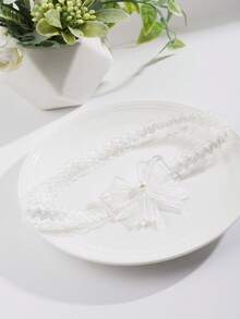 1pc White Elegant Lace Garter Belt With Faux Pearl Bowknot - Thigh High Embroidered Butterfly Bridal Garter, Romantic Lace Garter Belt, Sexy Thigh Leg Accessory - White - View 3