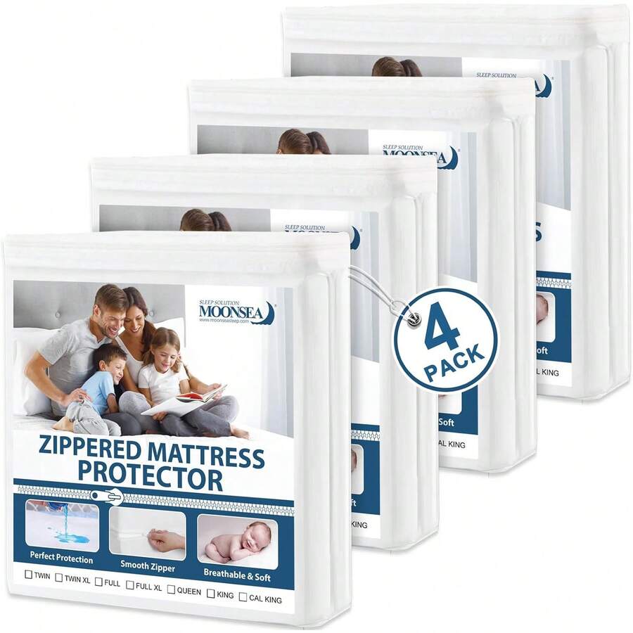 Juego de 4 protectores de colchón individual a prueba de agua, con cremallera y revestimiento impermeable en 6 lados para su somier - Mellizo - Ver 1
