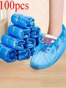100pcs/50pcs Disposable Shoe Covers, Suitable For Cleaning Supplies, Travel Hotels, Outdoor Cycling, Blue Shoe Covers, Keep Shoes Dry On Rainy Days!