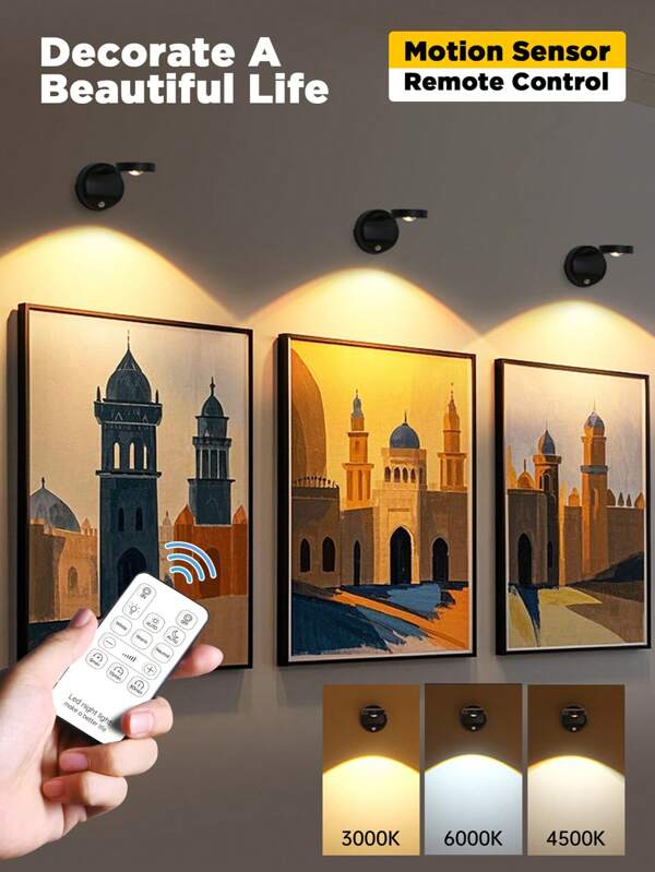 1pc Remoto Control Rechargeable Picture Light, Photo Wall Atmosphere Shooting Light,3 Light Modes Night Light, No Wiring, No Punching, No Installation, Wireless Home Background Wall Mural Light, Smart Led Wall Light