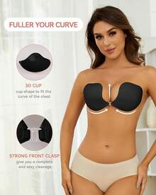 Sticky Adhesive Silicone Push Up Invisible Bra - Backless, Strapless For Women With Nipple Covershalloween - Black - View 3