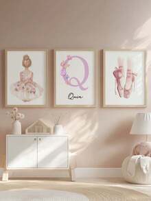 3Pcs Frameless Personalized Name Custom Art Ballerina Girls Hanging Pictures Prints Swan Pink Rose Background Poster Crown Star Print Picture Nursery Kids Room Wall Posters Girl Bedroom Decoration Stuff Aesthetic Wall Art Birthday Present Good Gifts Personalized Ornaments Winter Eve Gifts Back To School Winter Gift Ideas Boy Girl Valentine's Day - Multicolor - View 3