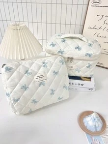 Makeup Bag Storage Bag, Classic Style, Women's Makeup Bag Travel Bag Cosmetics Bag Storage Bag Large Capacity Makeup Bag Travel Skincare Makeup Storage Bag Handheld Multi Functional Wash Portable Travel Storage Bag, Handbag, Handbag, Fashion Bag, Simple Jewelry Storage Bag Make Up Bag - Baby Blue - View 4