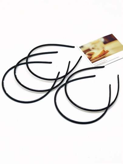 5pcs Simple Smooth Black Hair Hoops (DIY), Thin Hair Accessories For Women Headbands Hairband,Home,Skincare Headband Head Accessories