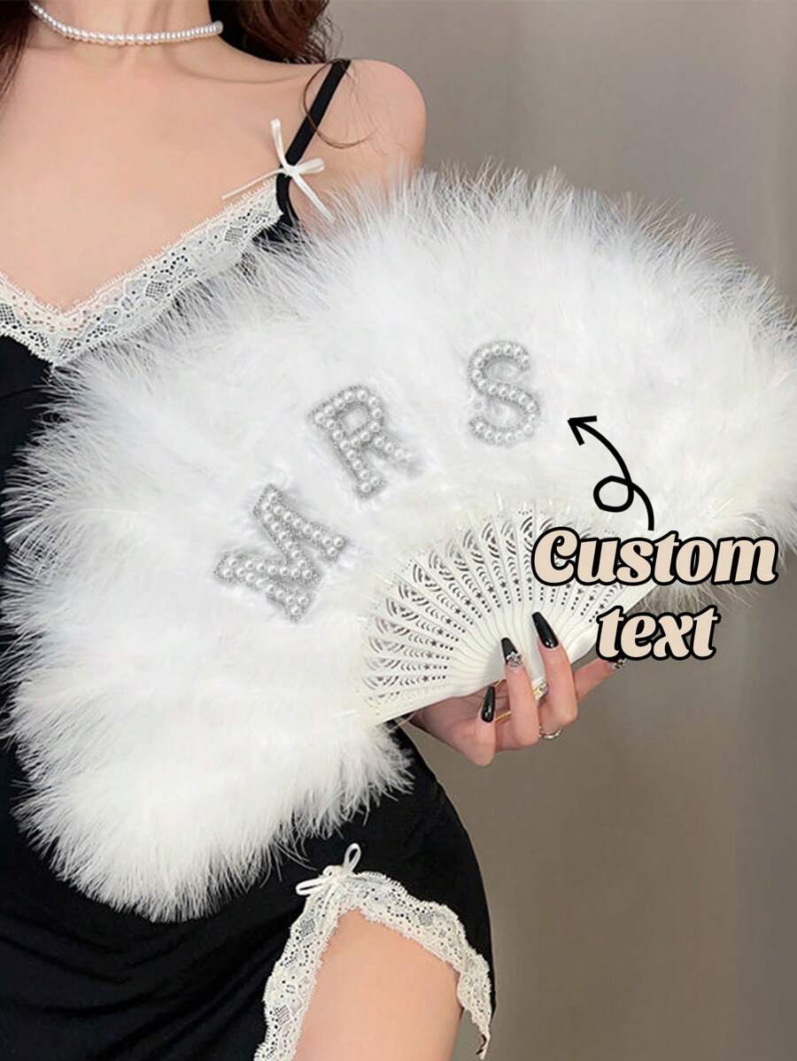1 Stück personalisierter Perlen & Text Gothic Schwarz Feder Braut Handventilator, geeignet für den täglichen Gebrauch, Geburtstagsgeschenk, langanhaltend, farbig, süß, niedlich, witzig, Kawaii, Y2K, stilvoll, unisex, lässig, individuell, personalisiert, einzigartig, maßgeschneidert, ideales Geschenk für ihn, ideales Geschenk für sie, sie, Freund, Freundin, Familie, Freunde