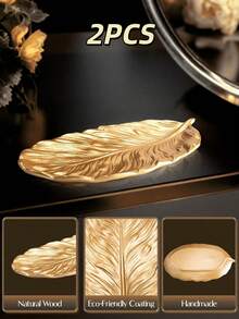 金箔菠萝羽毛造型木质托盘 - 多功能装饰托盘，适合家居和派对装饰，男女皆宜的圣诞礼物